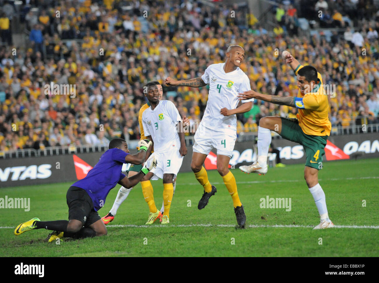 Australia's final game in Australia before the World Cup finals ended in a 1-1 draw against a depleted South African side.  Featuring: Tim Cahill Where: Sydney, Australia When: 26 May 2014 Stock Photo