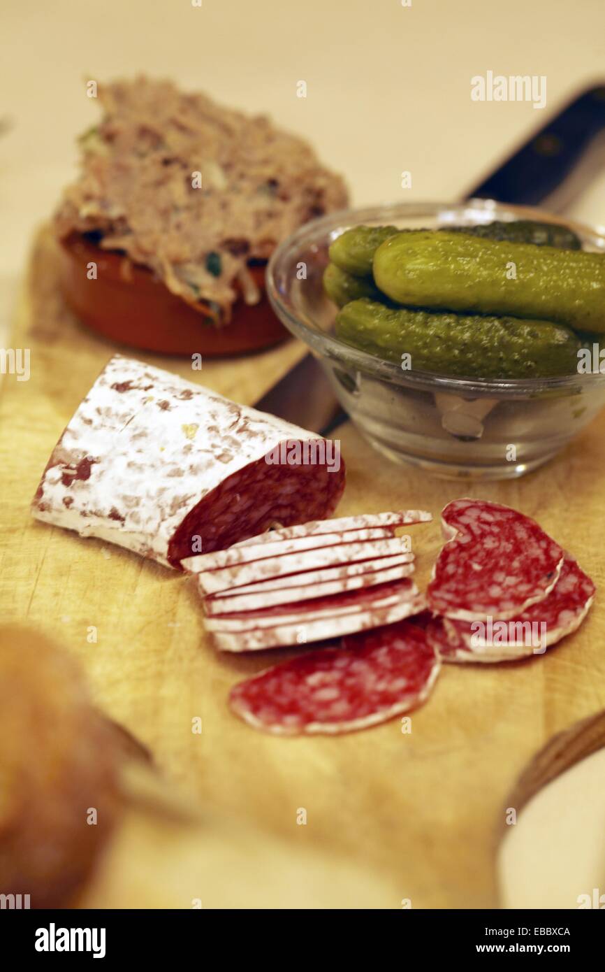 Cold meat platter served in Le Cafe du Commerce Paris  France Stock Photo