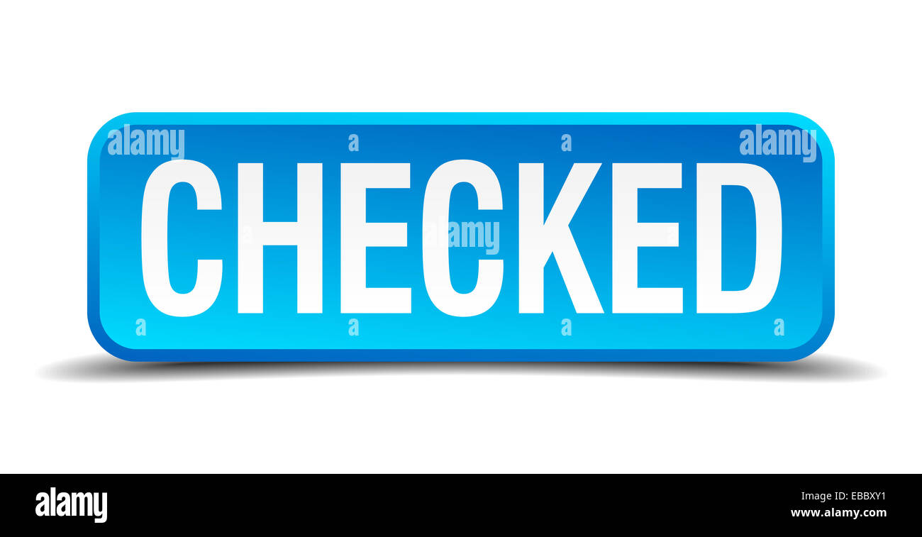 checked blue 3d realistic square isolated button Stock Photo - Alamy