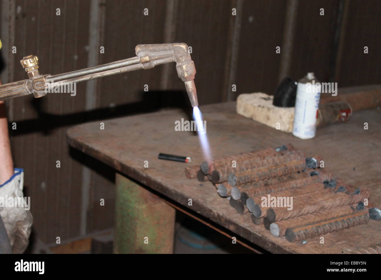 metal cutting with acetylene torch Stock Photo