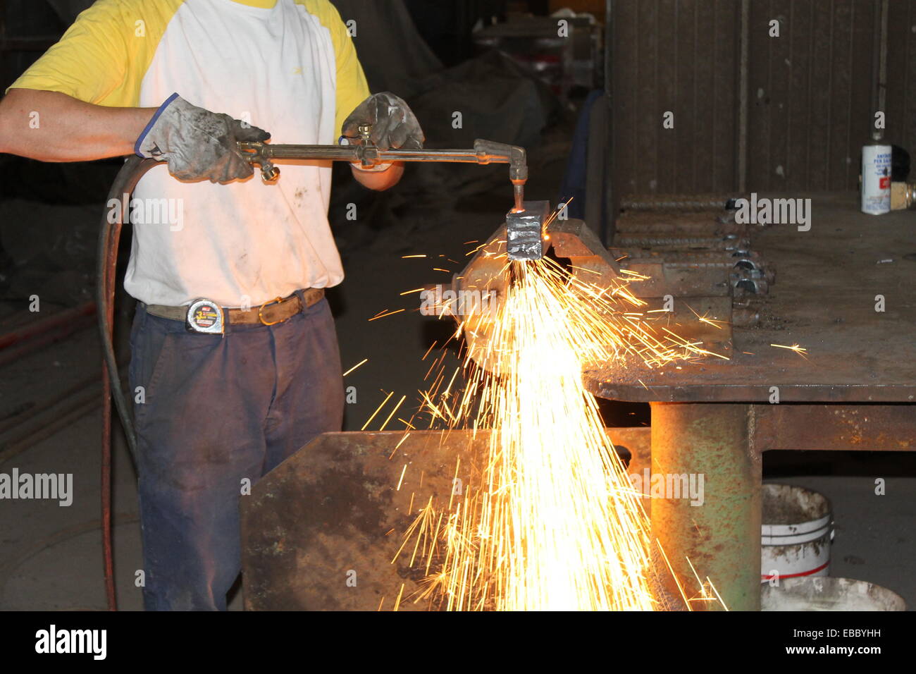 metal cutting with acetylene torch Stock Photo