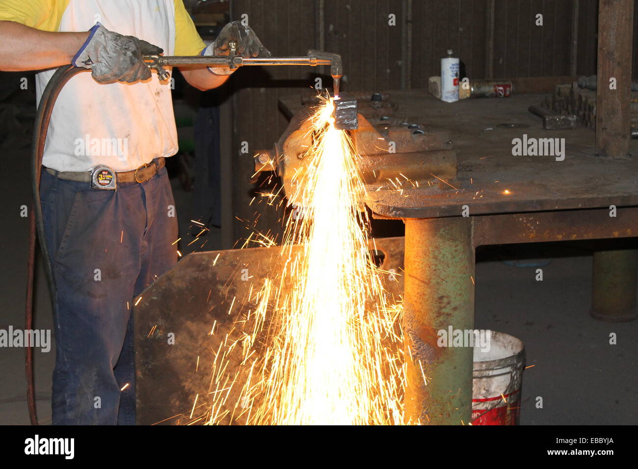 metal cutting with acetylene torch Stock Photo