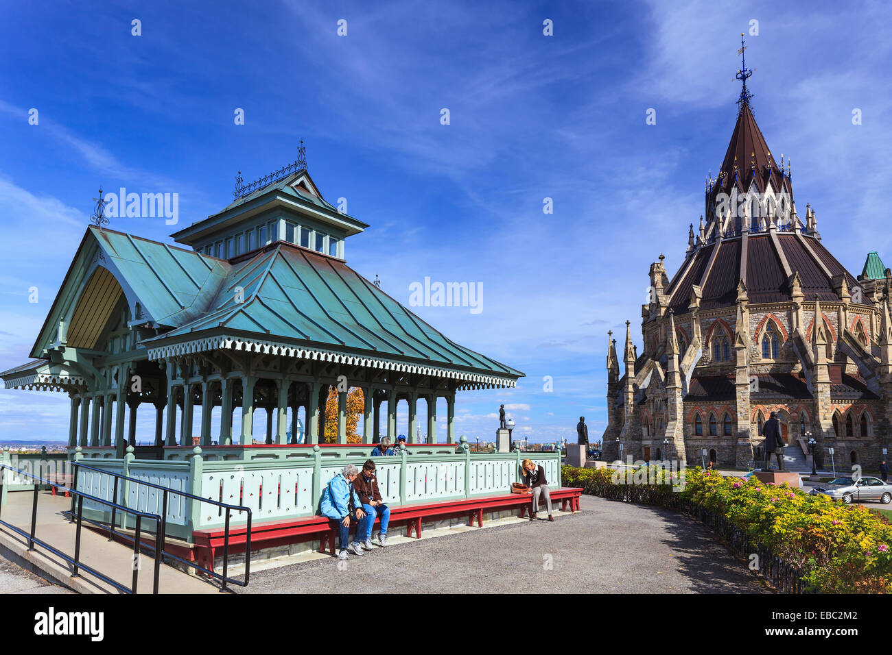 The Library of Parliament and Gazebo on Parliament Hill, Ottawa, Ontario, Canada Stock Photo