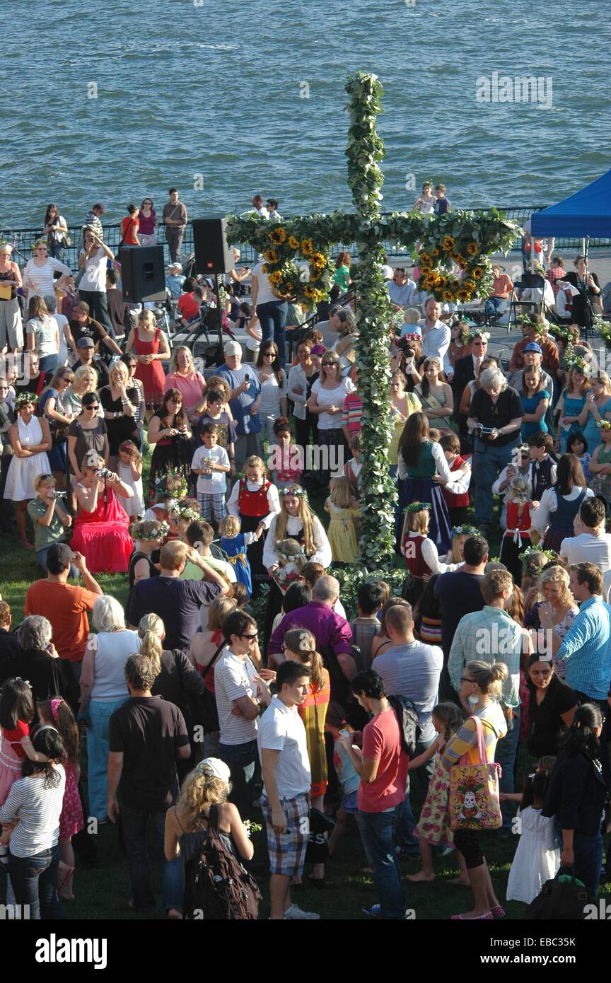 New York City, people at the Swedish Midsummer Feast in Battery Park