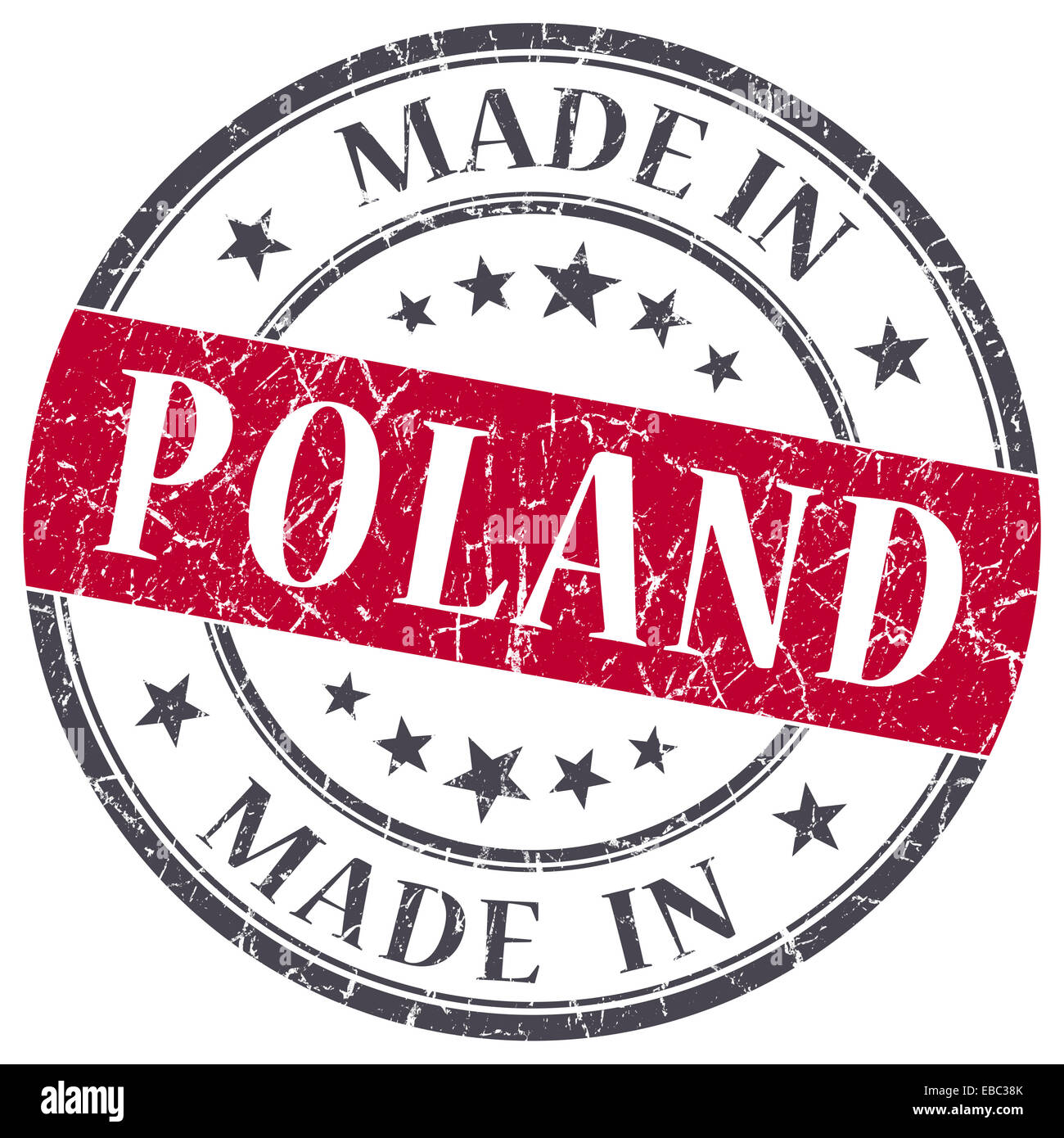 made in Poland red grunge round stamp isolated on white background Stock Photo