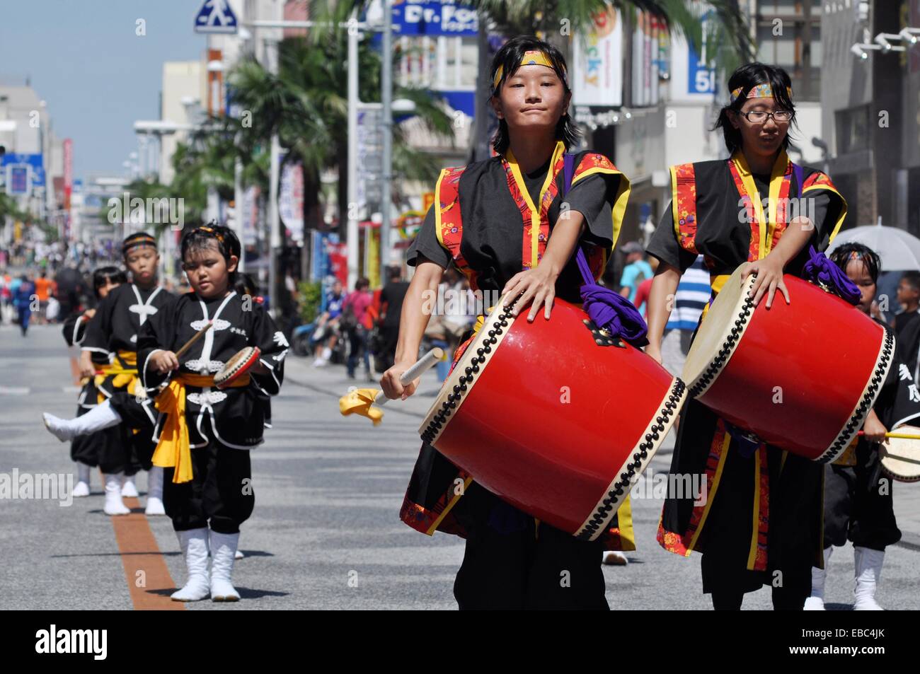 Naha, Okinawa, Japan, Taiko drums performance at the 10 000 Taiko Eisa