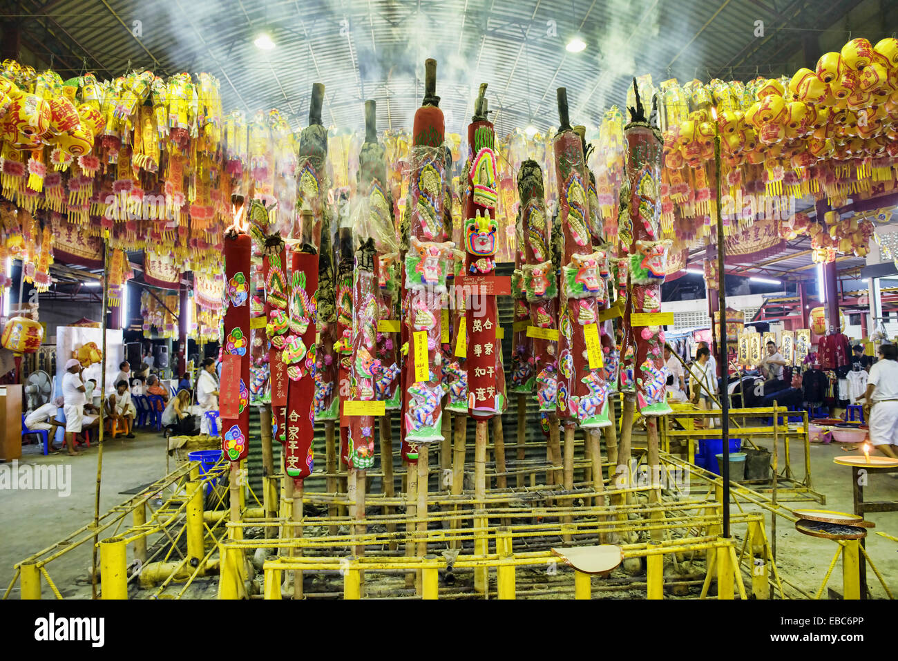 large rocket candles carrying prayers for good luck at the Vegetarian