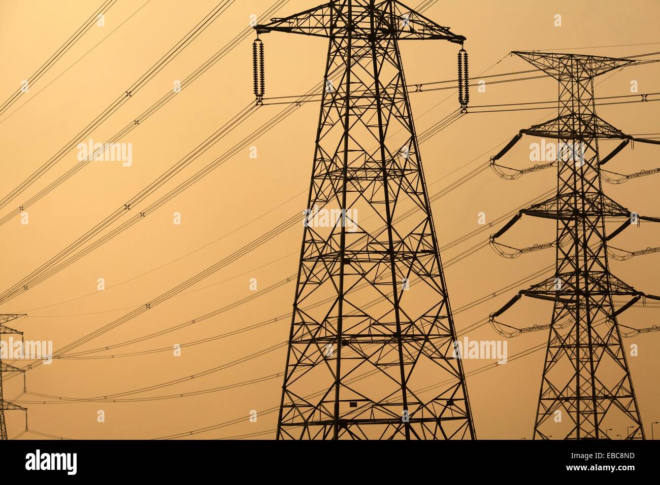 High voltage towers along the Taiwan highway at dusk Stock Photo Alamy