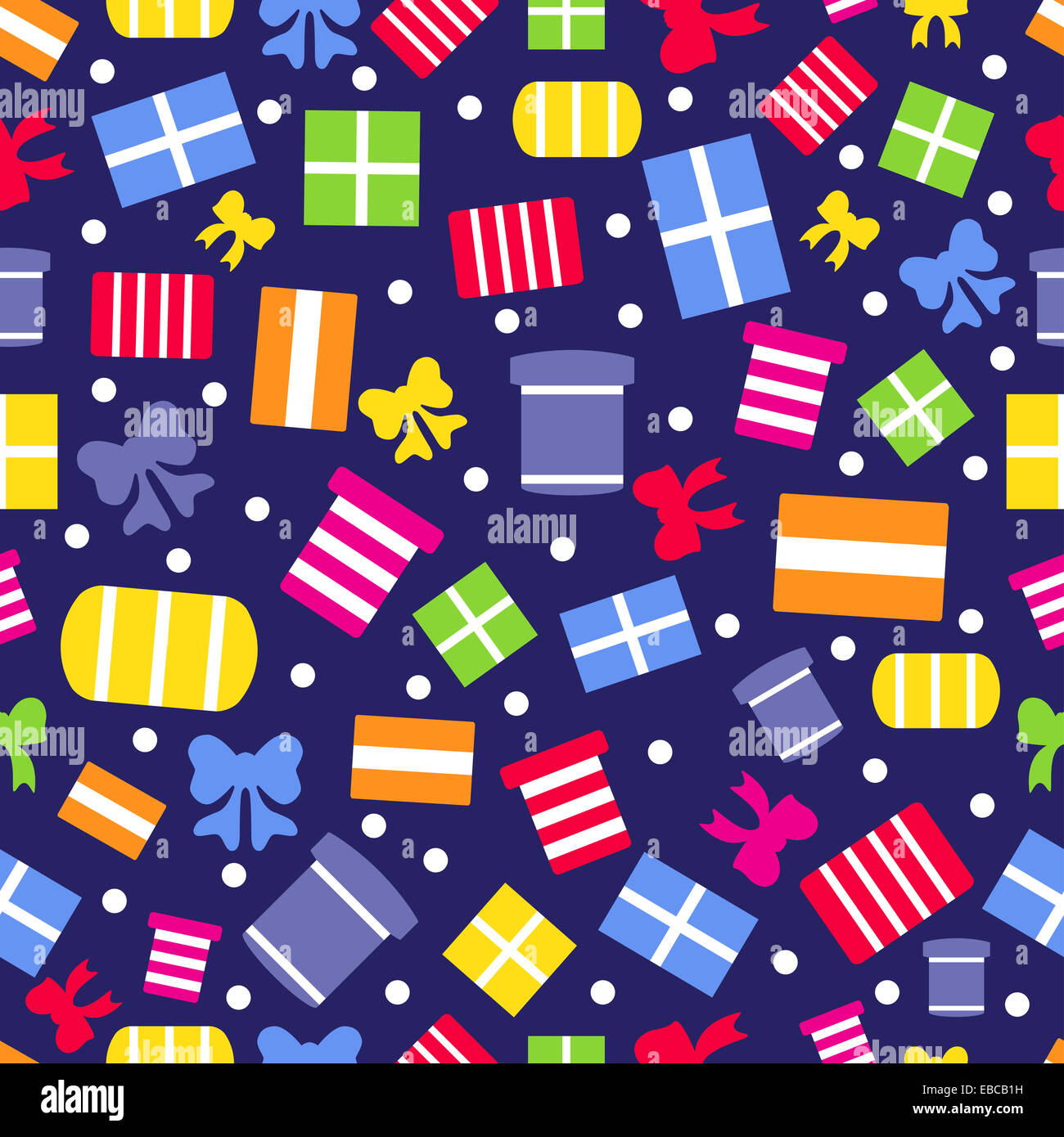 Seamless pattern with gift boxes and bows illustration Stock Photo - Alamy