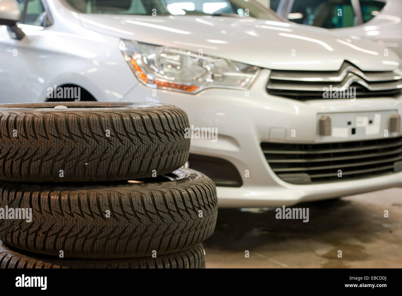 Winter tires are ready to be mounted Stock Photo
