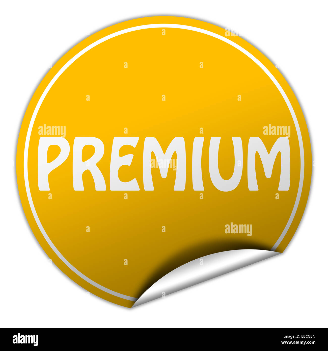 premium round yellow sticker on white background Stock Photo - Alamy
