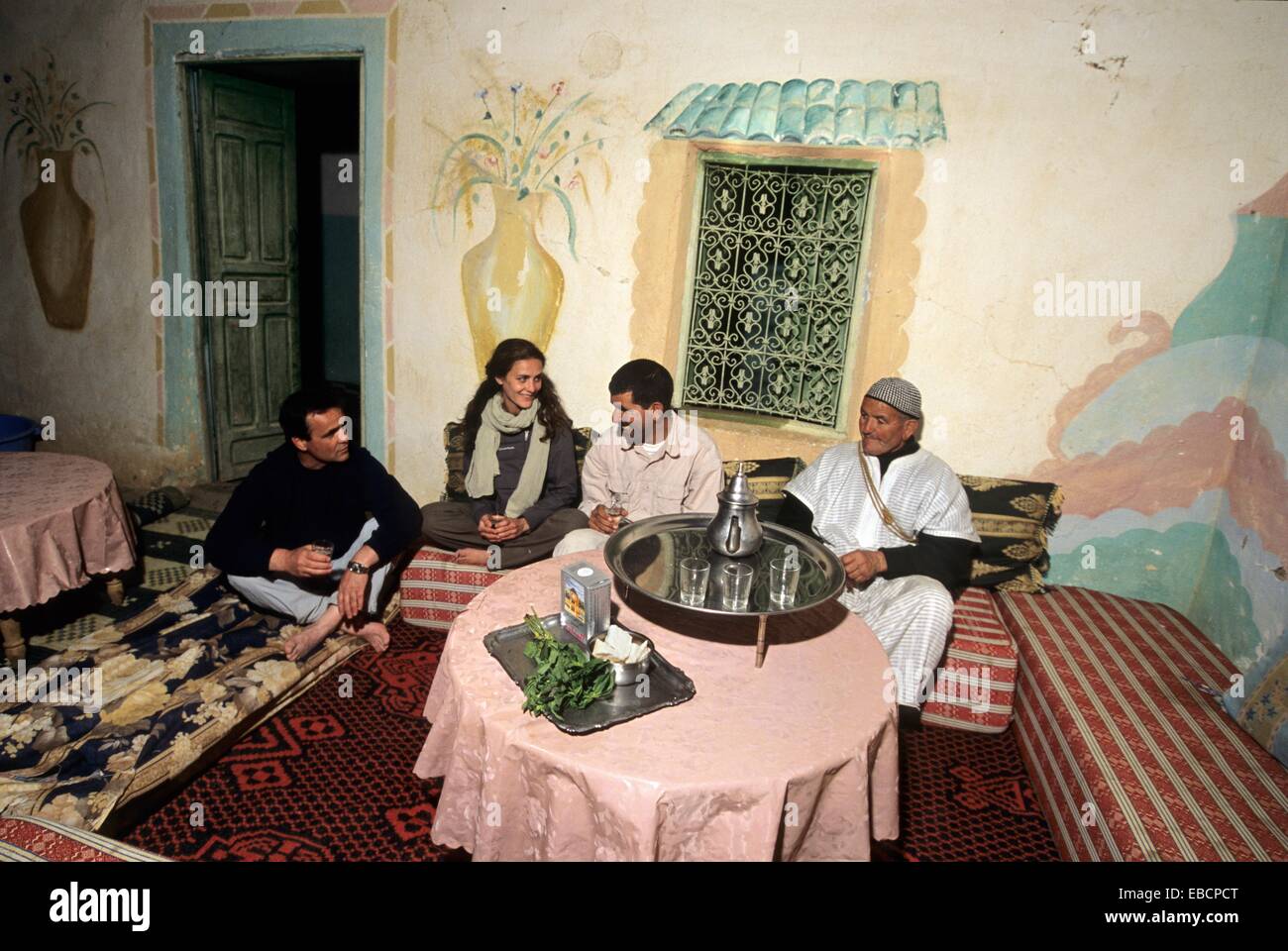 tourists drinking tea in Ait Zitoun, High Atlas, Morocco, North Africa