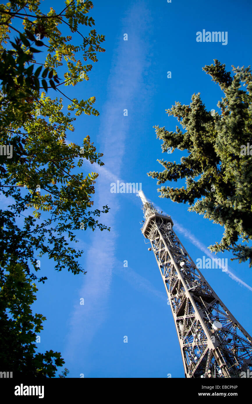 Metallic tower on the Fourvière Hill, historic district of Vieux Lyon