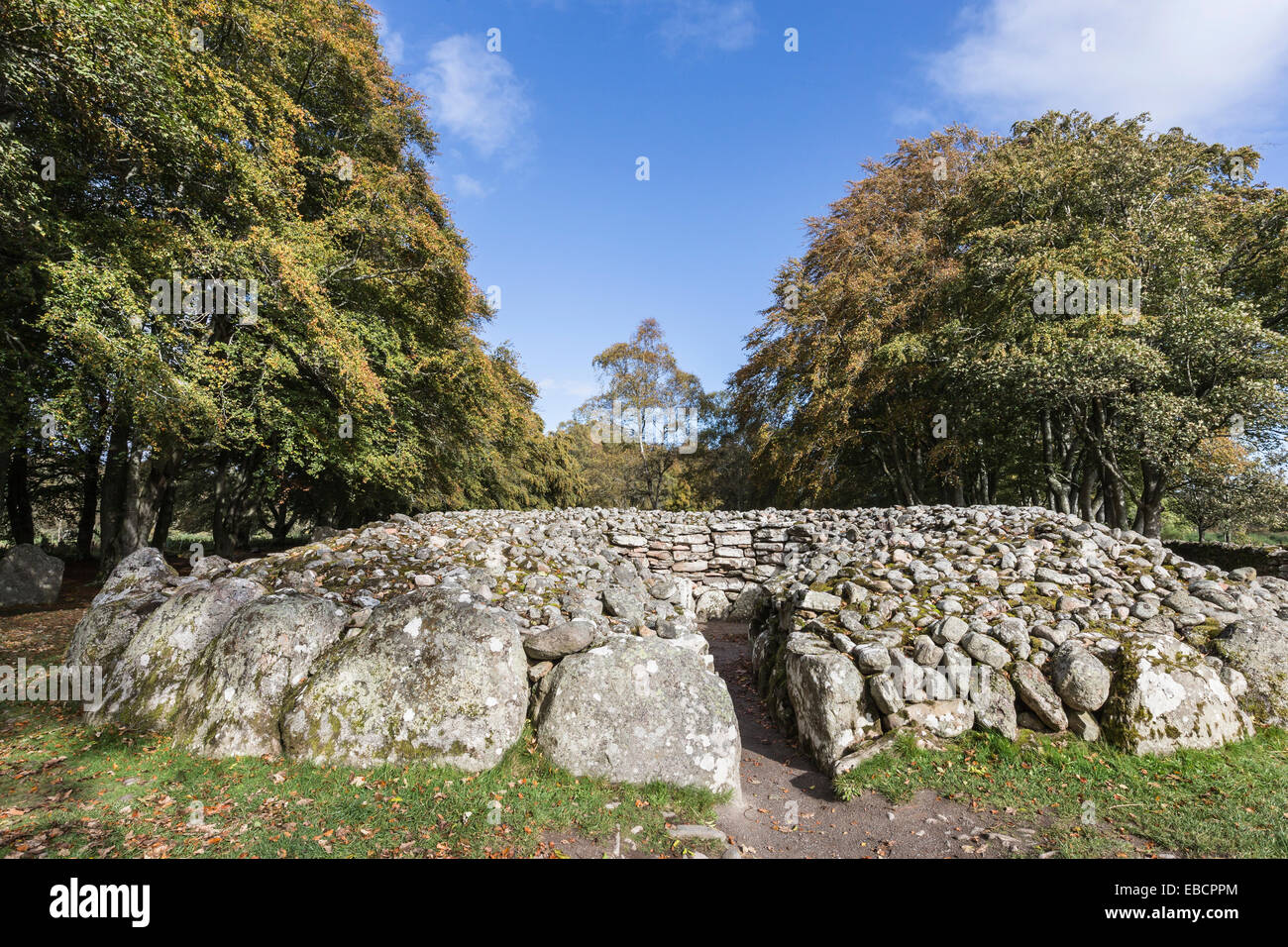 North West Passage Grave at Clava Cairns in Scotland. Stock Photo