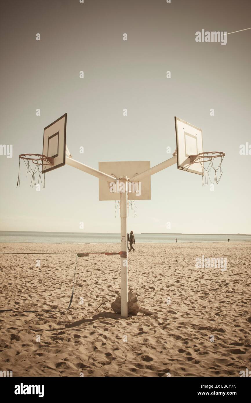 basketball hoop on the beach, Valencia Stock Photo Alamy