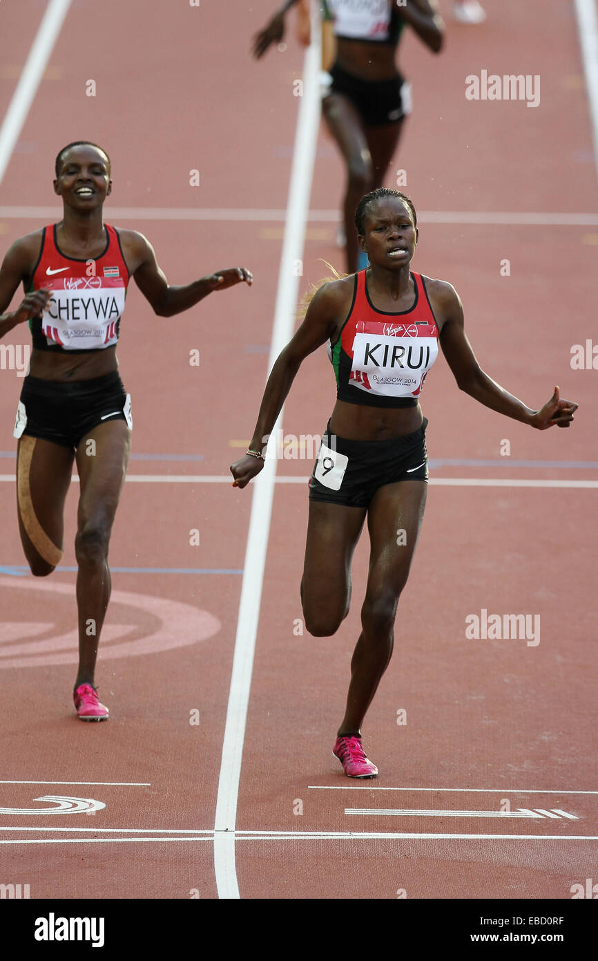 Purity Cherotich KIRUI of Kenya wins the athletics in the Womens 3000 metres Steeplechase Final at Hampden Park, in the 2014 Commonwealth games, Glasgow Stock Photo