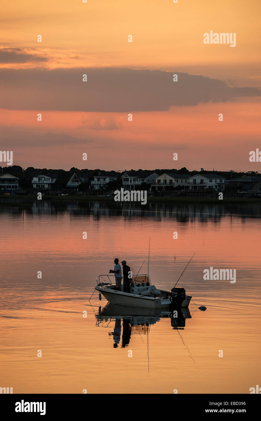 Saltwater fishing from boat in bay, Stone Harbor, New Jersey, USA Stock Photo