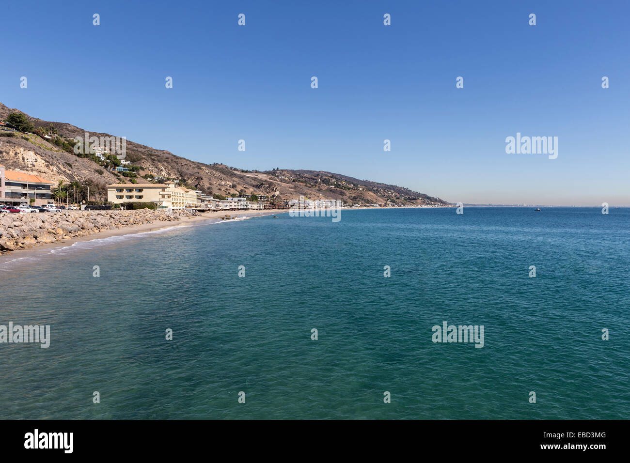 Pacific ocean shoreline seascape in Malibu, California. Stock Photo