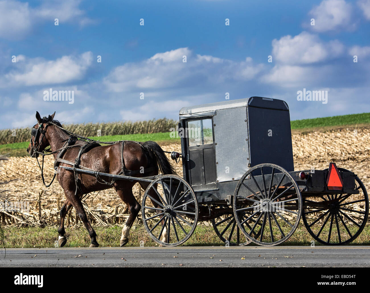 Amish buggy, Leacock, Lancaster County, Pennsylvania, USA Stock Photo