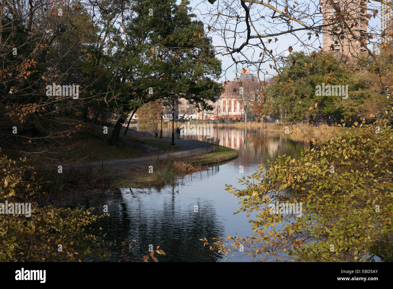 Landscape of the Harlem Meer in Central Park, New York City. Stock Photo