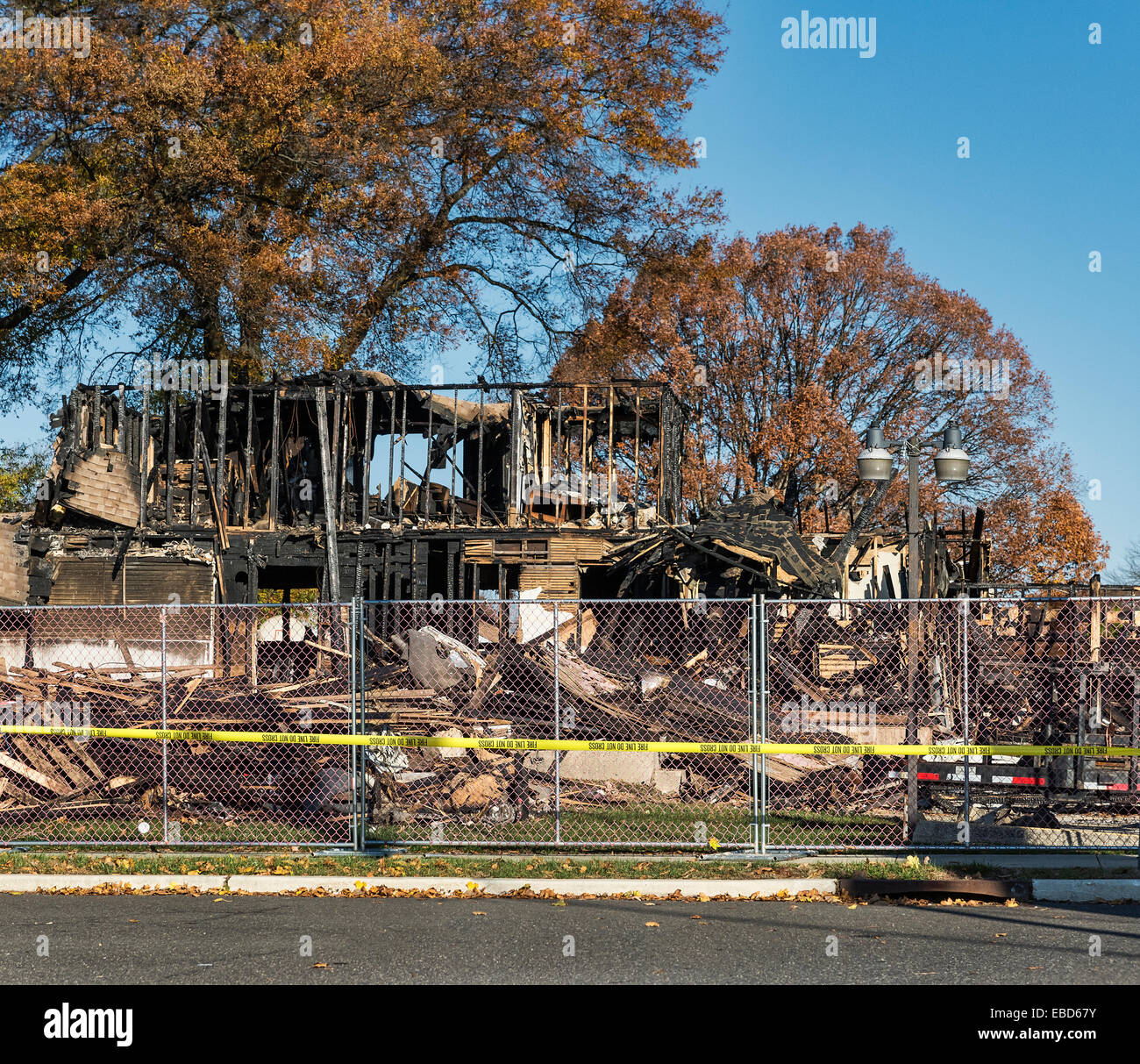 Fire damaged business building. Stock Photo