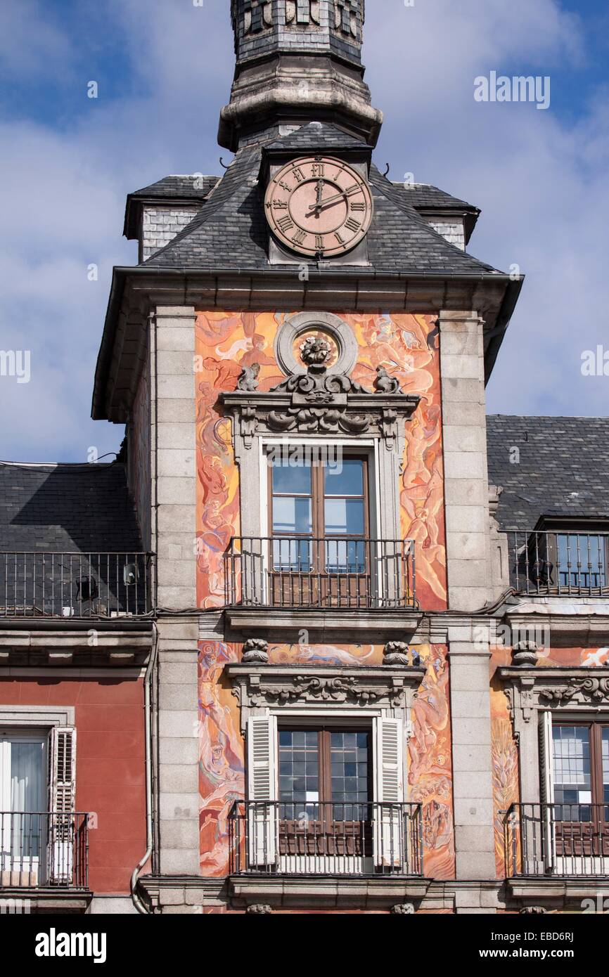 Clock tower, Plaza Mayor, Madrid, Spain Stock Photo Alamy