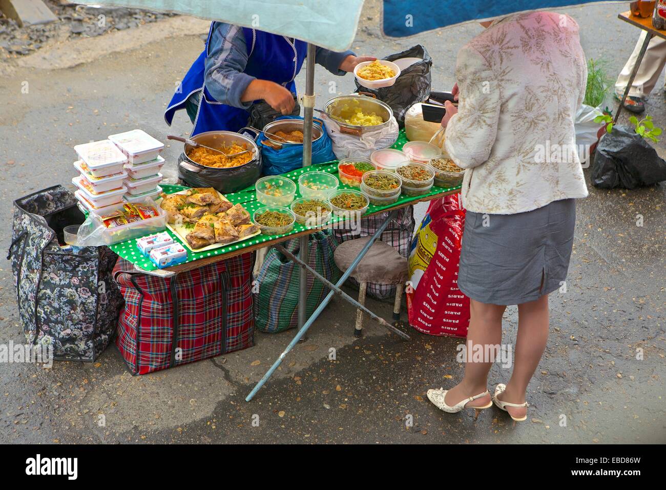 Railside Food Stand The Trans Siberian Rail Road. Russia Stock Photo