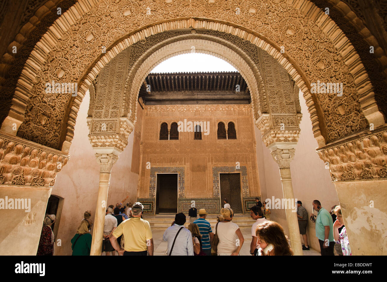 Alhambra Andalusia arch architecture art building built structure color image Comares Council Chamber courtyard cuarto day Stock Photo