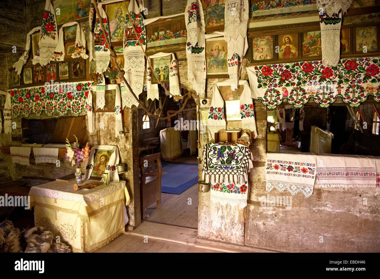 Interior of the Wooden Church of the Greco Catholic Sat Suagtag Biserica de  lemn , Maramures, Northern Transylvania, Romania Stock Photo - Alamy