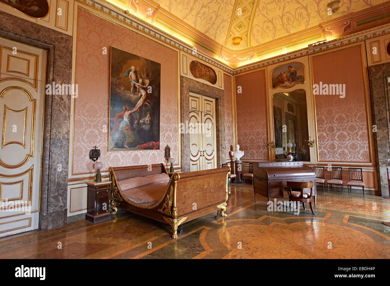 The Bedroom of Ferdinand II  The Kings of Naples Royal Palace of Caserta Italy  A UNESCO World Heritage Site Stock Photo