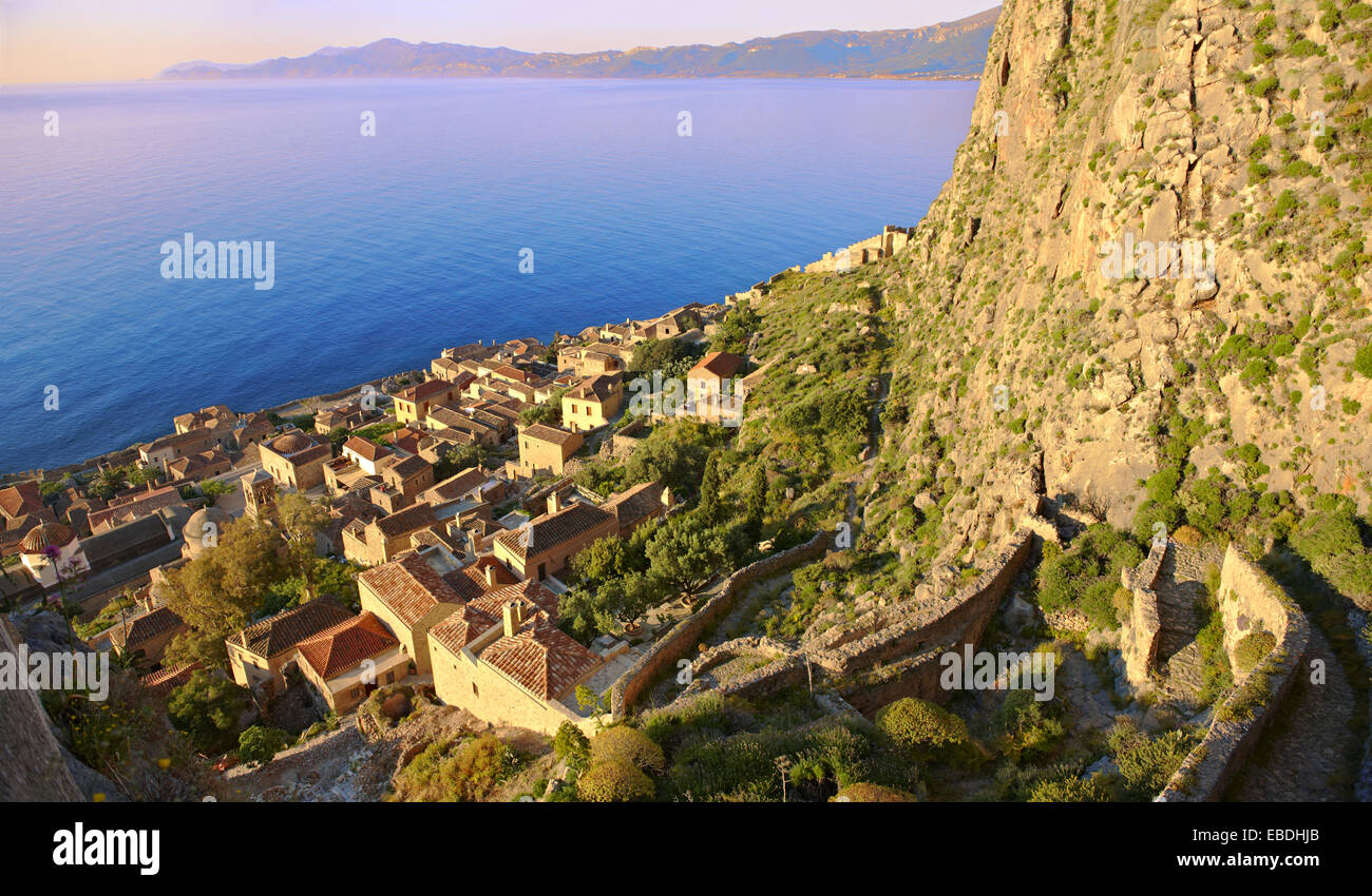 Arial view of Monemvasia Island, Peloponnese, Greece. Stock Photo