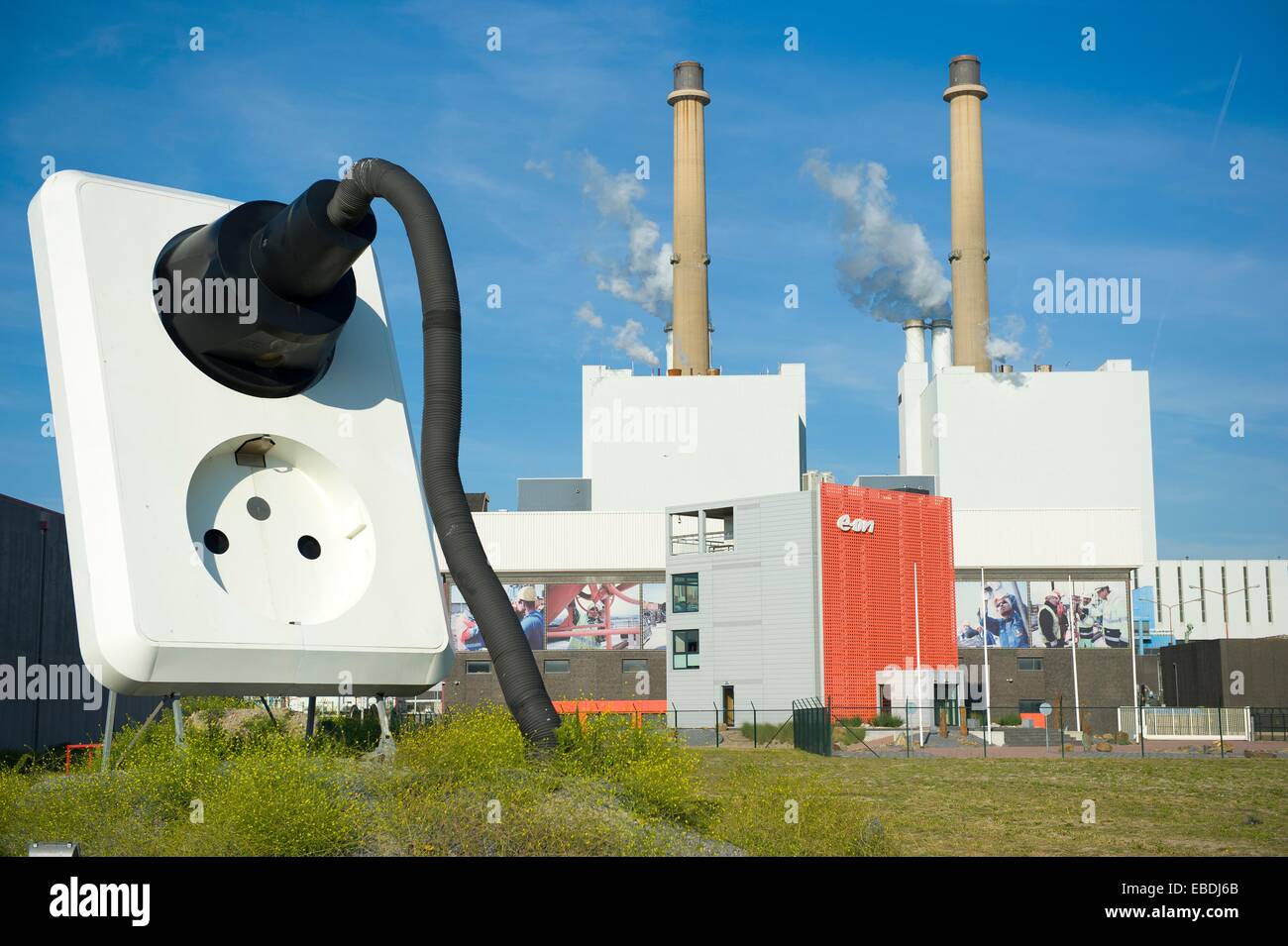 Maasvlakte Rotterdam Netherlands. Huge poweroutlet with plug and cable