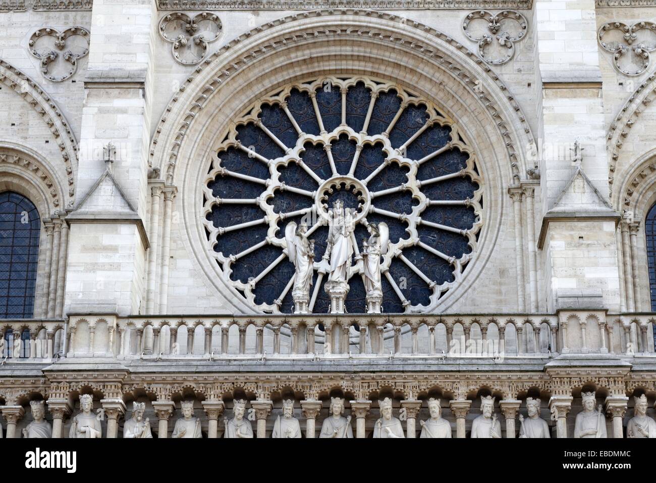 Rose window of Notre Dame with apostles Notre Dame cathedral Paris France Stock Photo Alamy