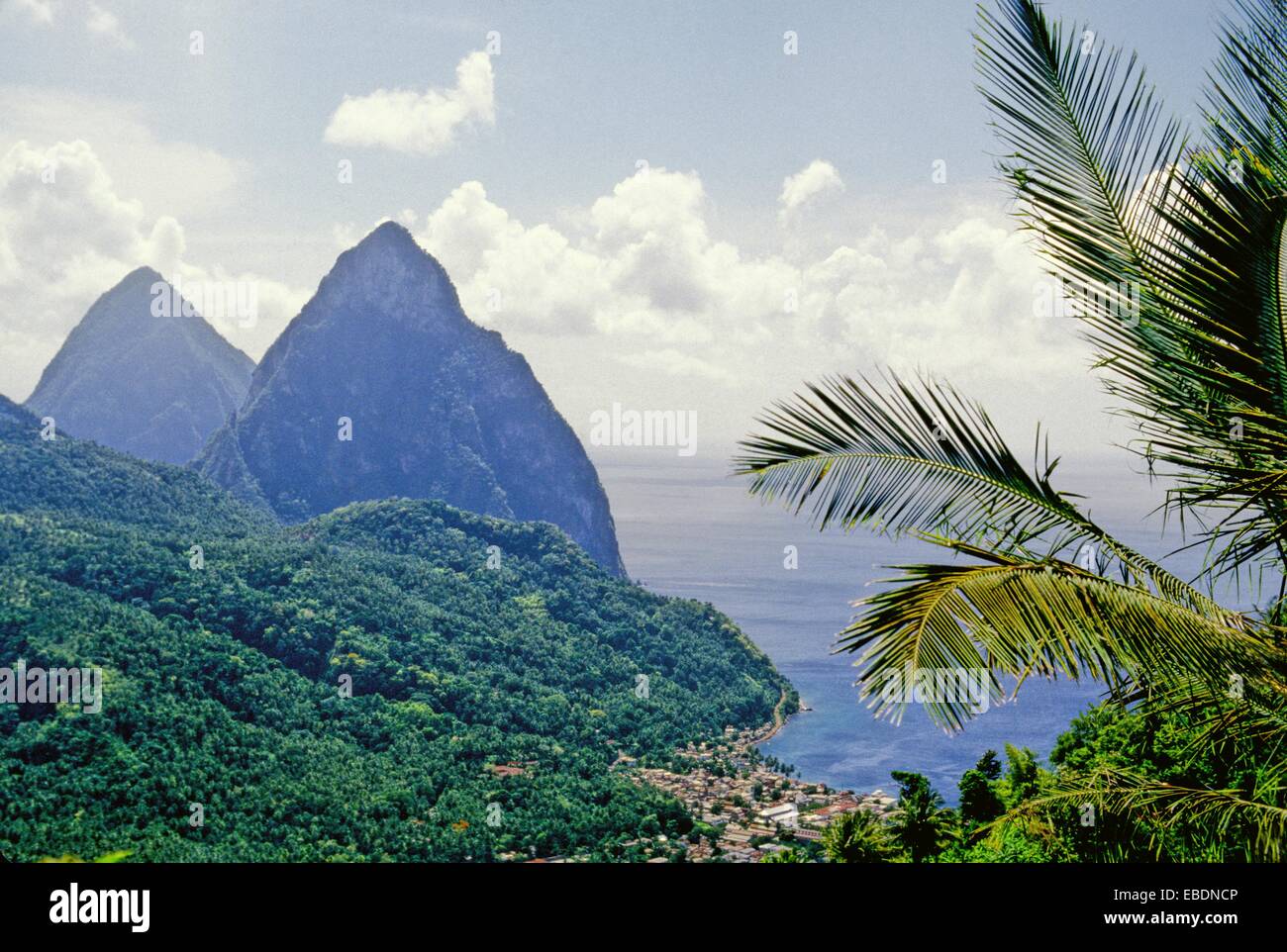The Pitons volcanic plugs, Saint Lucia, Caribbean Stock Photo Alamy