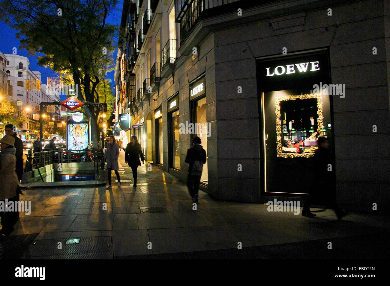 Branch Loewe at Serrano shopping street, Salamanca district, and underground entrance, Madrid,Spain Stock Photo