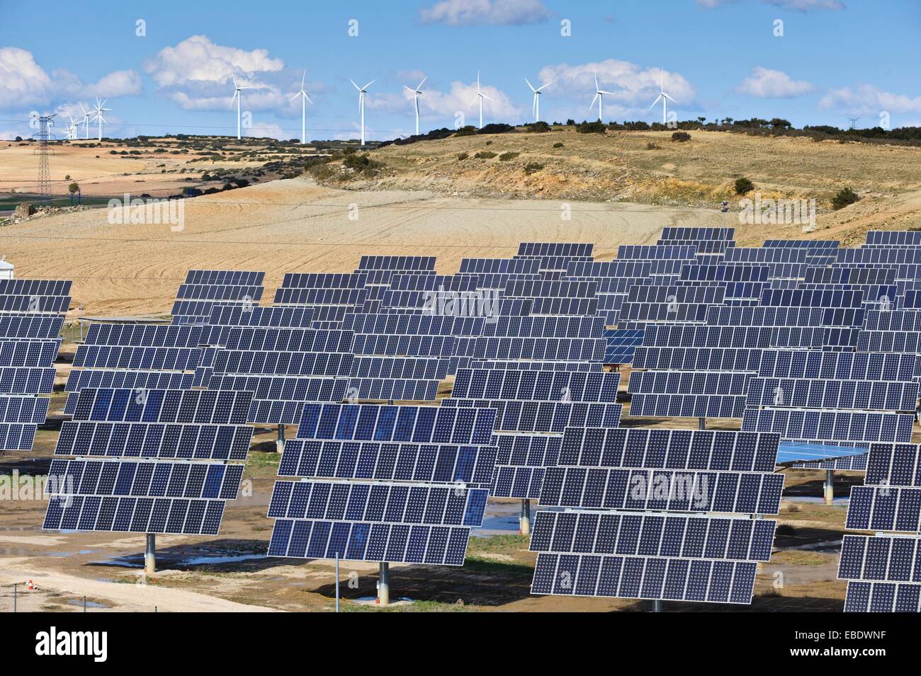 Energía solar y eólica  Bonete  Albacete. Stock Photo