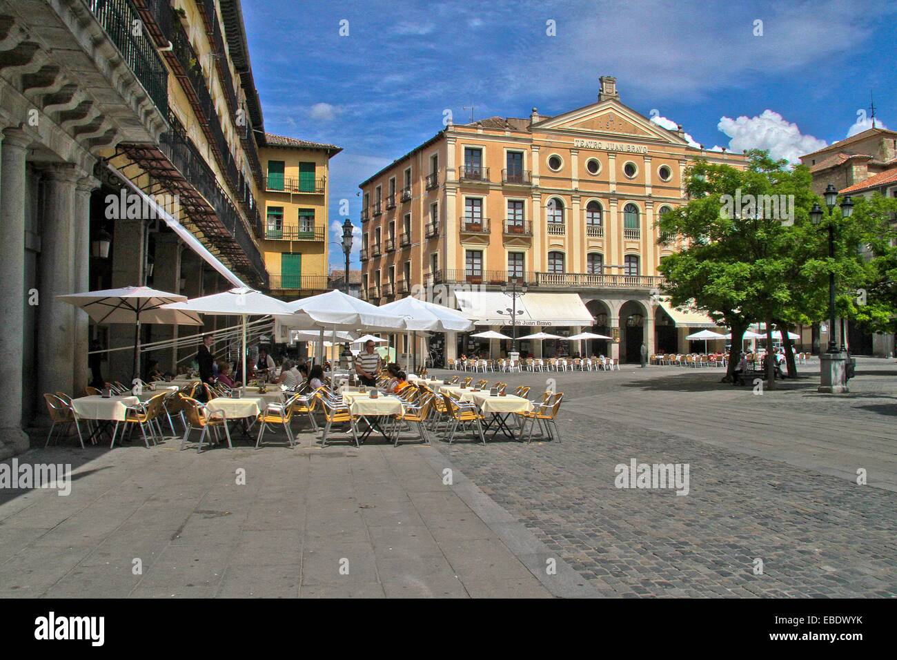 Restaurants and Juan Bravo Theatre at Main Square Segovia Castile La ...