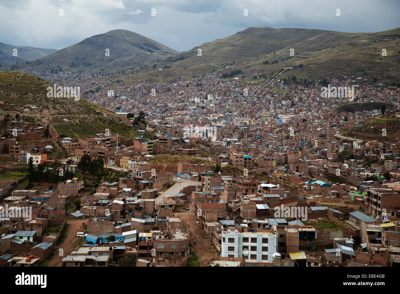 Overview of Cityscape, Puno, Peru Stock Photo