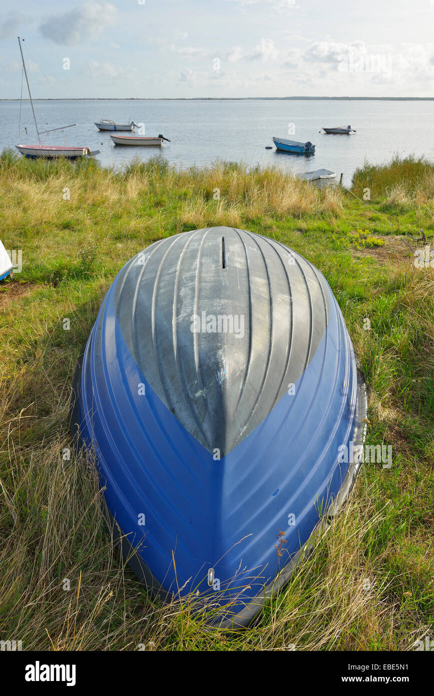 Boat docked on beach, Summer, Vitte, Baltic Island of Hiddensee, Baltic Sea, Western Pomerania, Germany Stock Photo