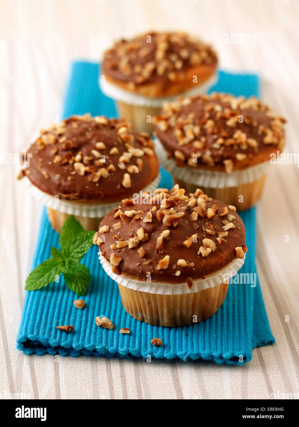 Hazelnuts muffins. Recipe available. Stock Photo