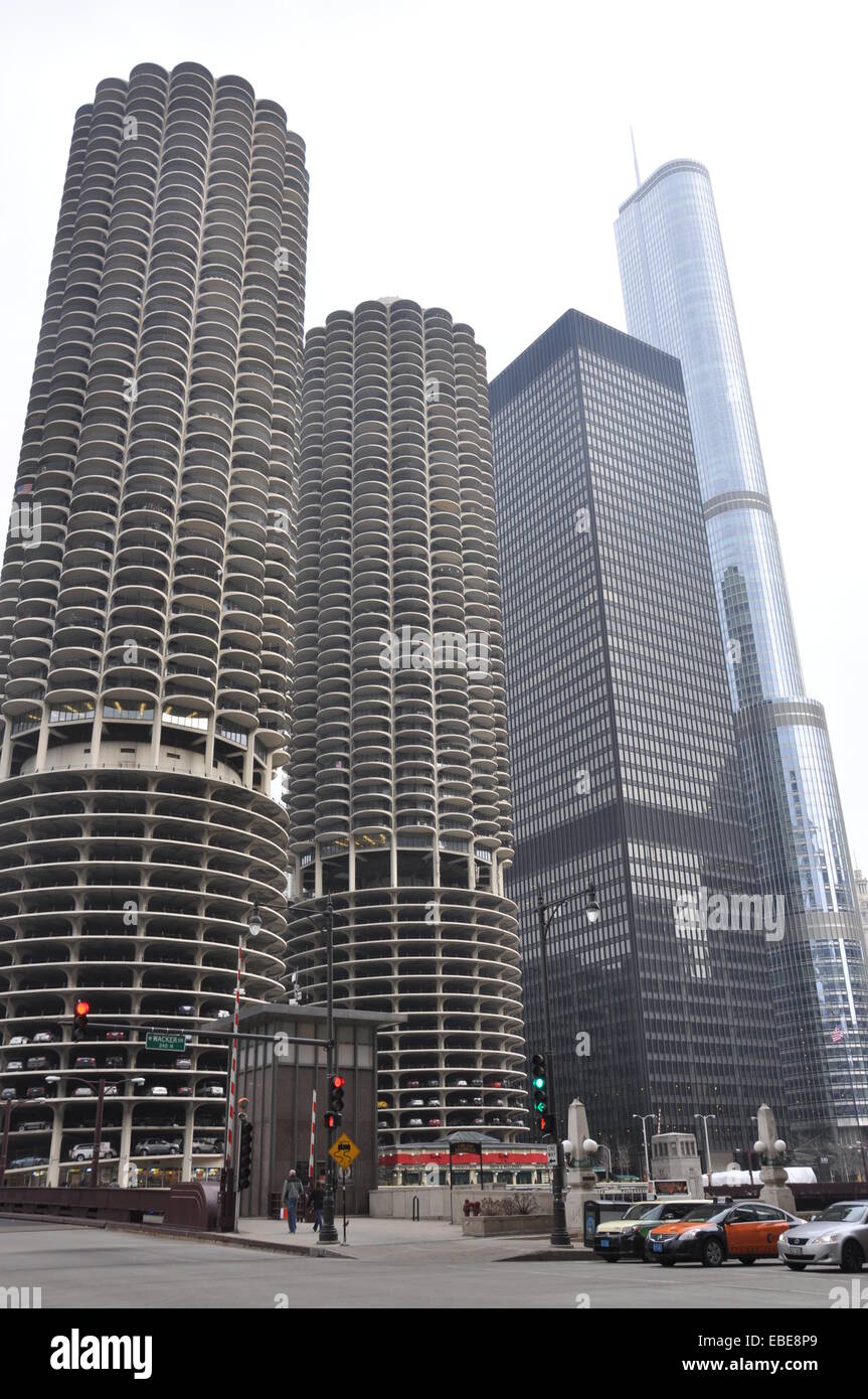 Marina City, circular parking garage. Chicago. Illinois, USA, Stock Photo,  Picture And Rights Managed Image. Pic. D65-310289