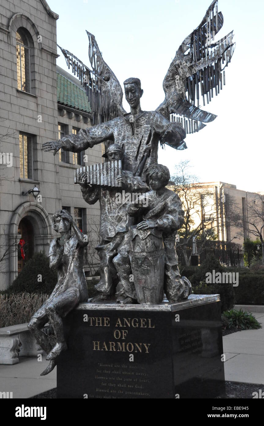 Angel Of Harmony sculpture on the side lawn of the Cathedral Basilica