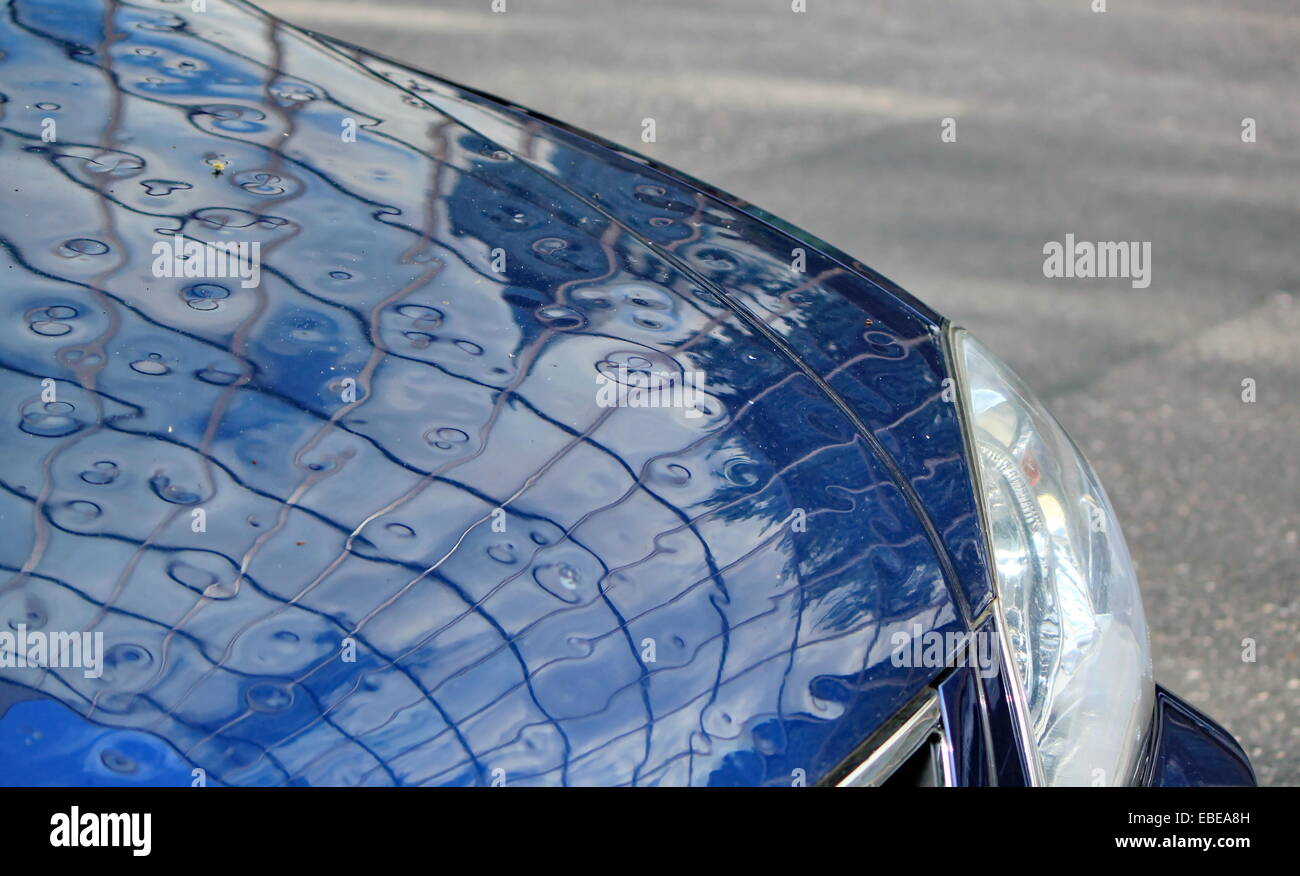 Close up on damaged car because of hail Stock Photo