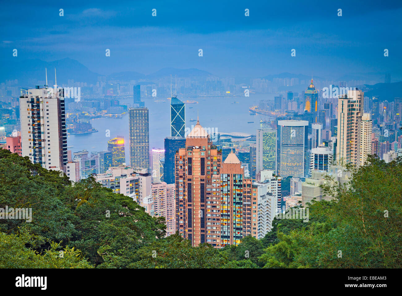Hong Kong. Image of Hong Kong skyline view from Victoria Peak. Stock Photo