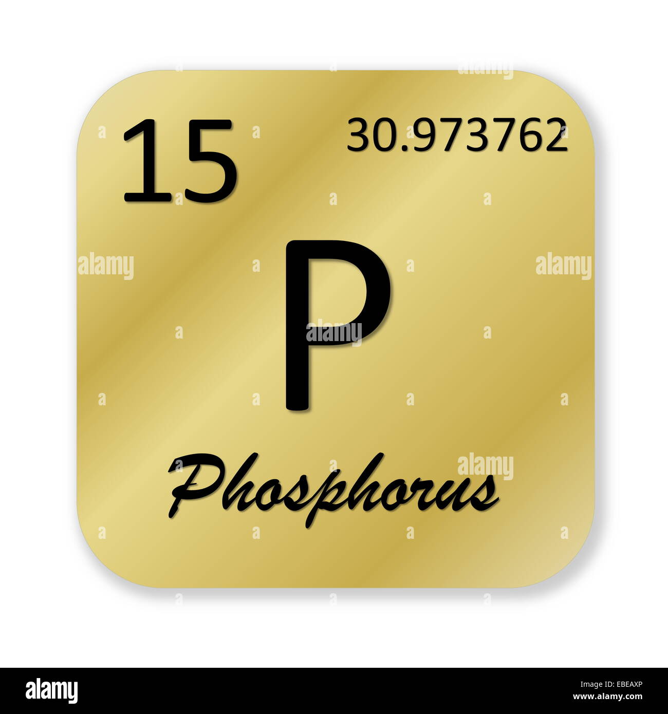 Black phosphorus element into golden square shape isolated in white ...