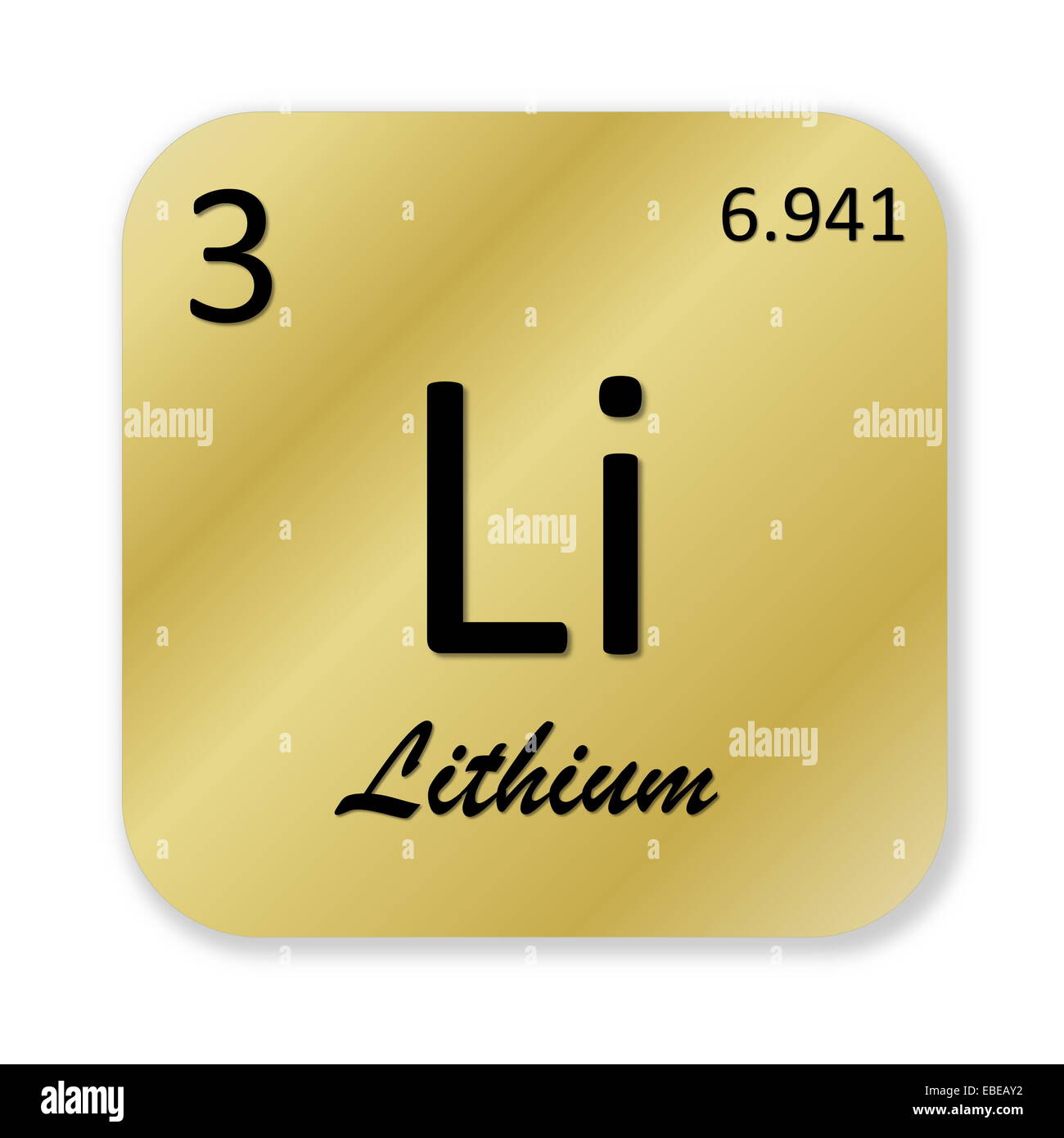 Black lithium element into golden square shape isolated in white
