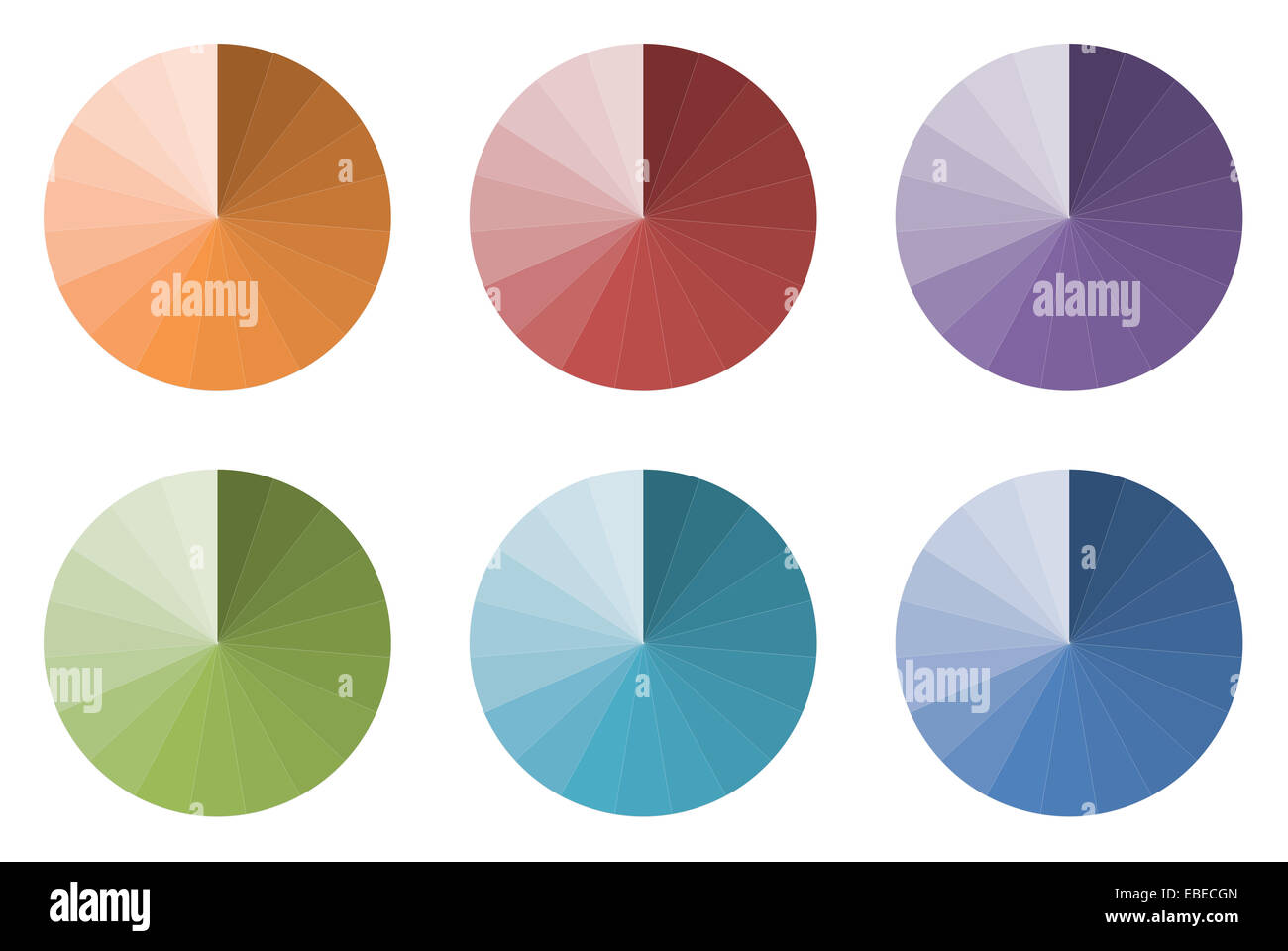 Set of six color wheels in white background Stock Photo - Alamy
