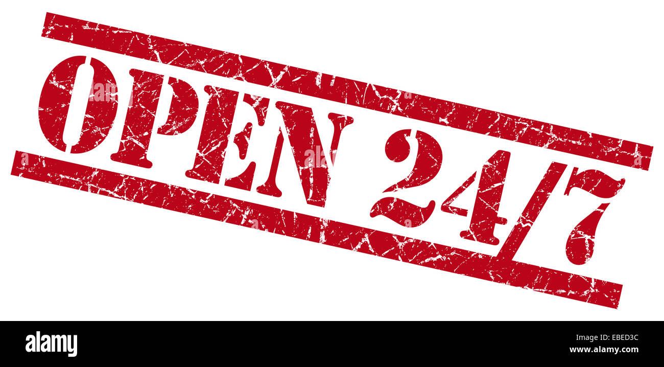 Open 24 7 red grunge stamp isolated on white Stock Photo Alamy
