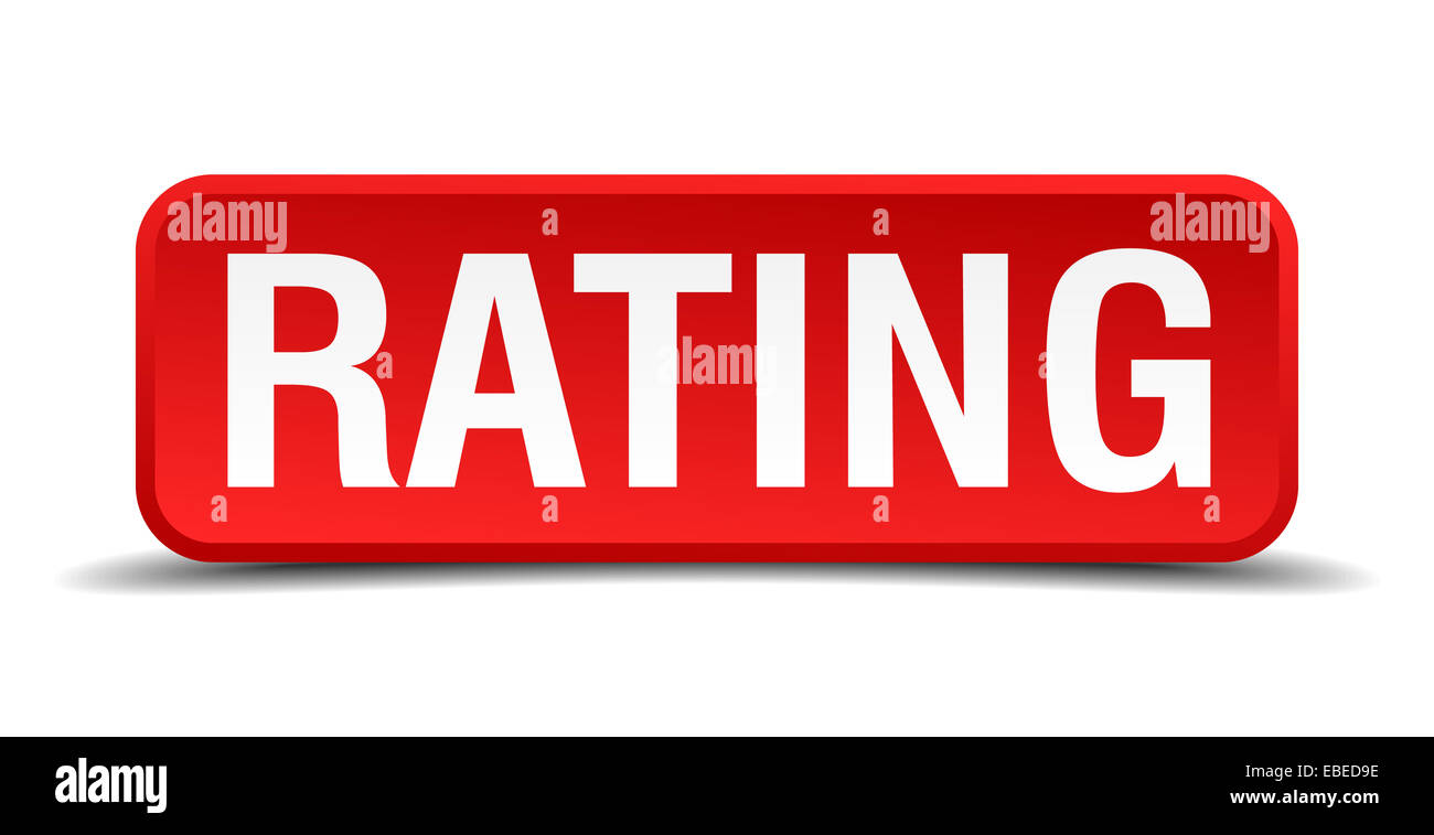 Rating red 3d square button isolated on white Stock Photo - Alamy