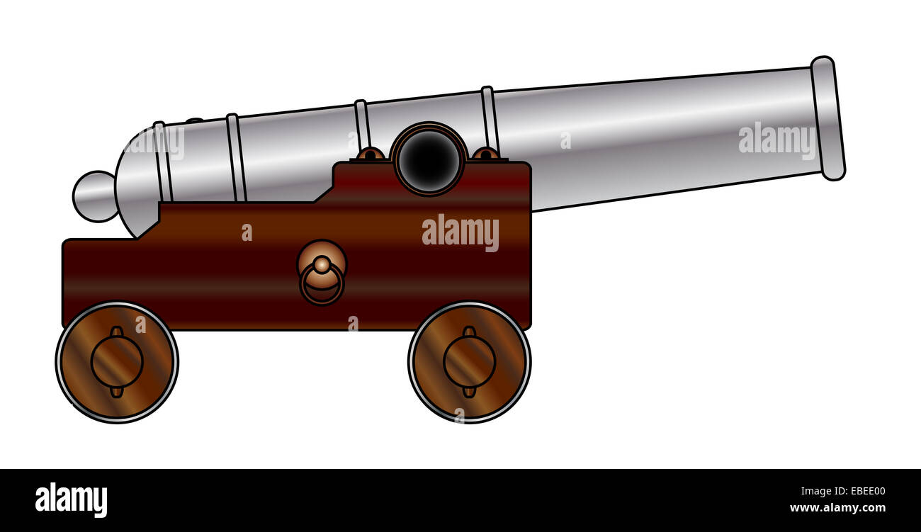 A depiction of an old ship of the lines cannon gun Stock Photo